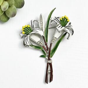 Vintage Coro White Lily Trembler Brooch Pin Unsigned